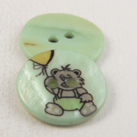 17mm Pale Green Teddy River Shell 2 Hole Button