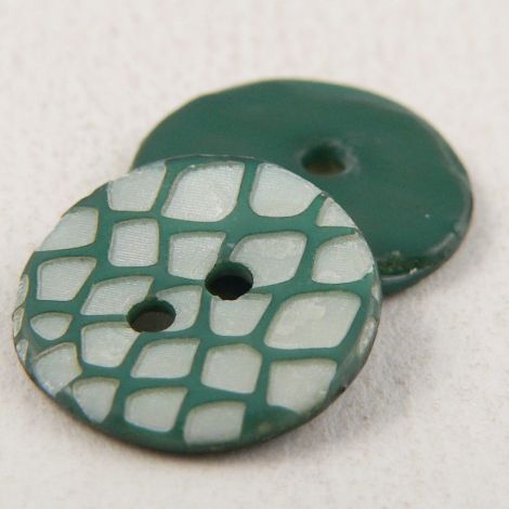 15mm Green Italian Snake Skin Effect River Shell 2 Hole Button