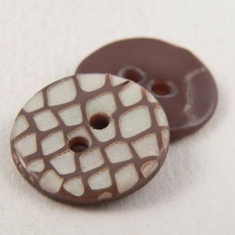 15mm Brown Italian Snake Skin Effect River Shell 2 Hole Button