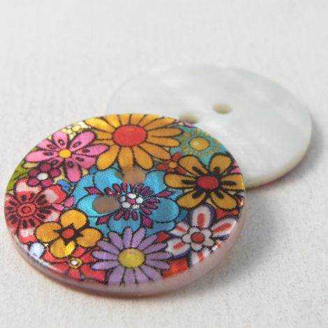 23mm Multicoloured Floral River Shell 2-Hole Button