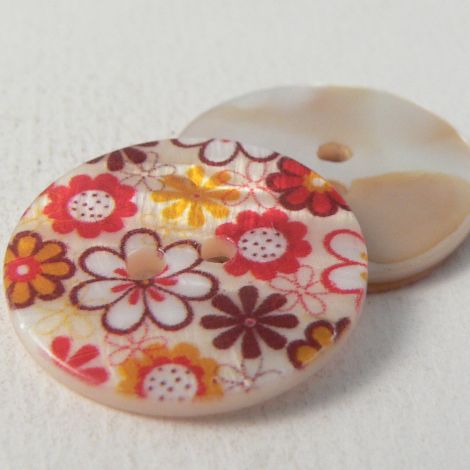 28mm Red Floral River Shell 2-Hole Button