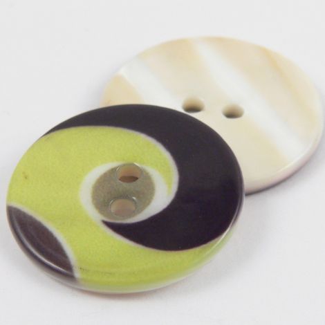 25mm Lime Green Swirl 2 Hole River Shell Coat Button
