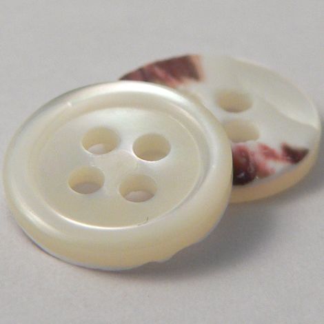 11mm MOP Natural/White Shell 4 Hole Button With Rim