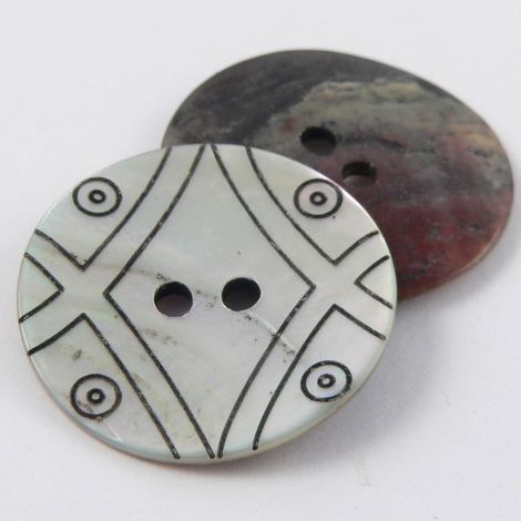 15mm Natural Agoya Shell Patterned 2 Hole Button
