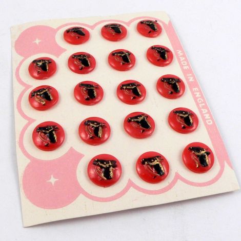 12mm Horse Head on Red Vintage Shank Button  
