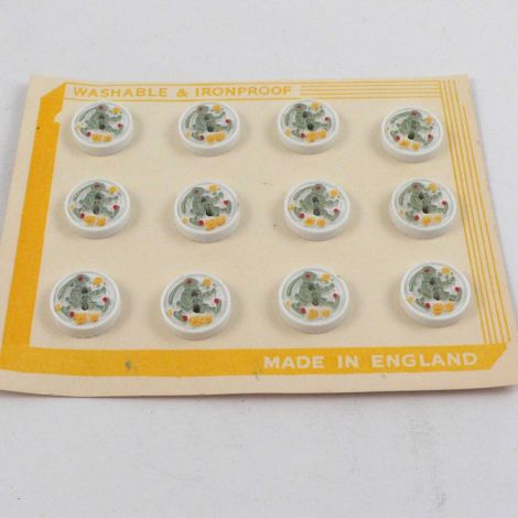 13mm Blue Rabbit & Flowers Vintage 2 Hole Button  