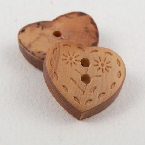 10mm Wood 2 Hole Heart Button with Flowers