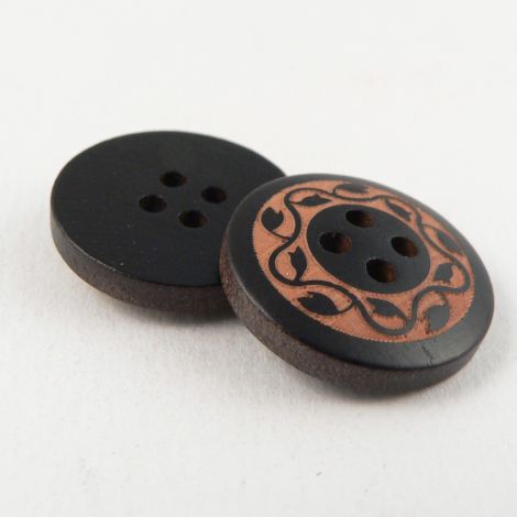 20mm Black 4 Hole Wood  Button With  Leaves