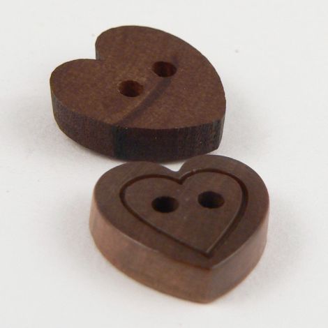 13mm Dark Wooden 2 Hole Heart Button With Engraved Heart