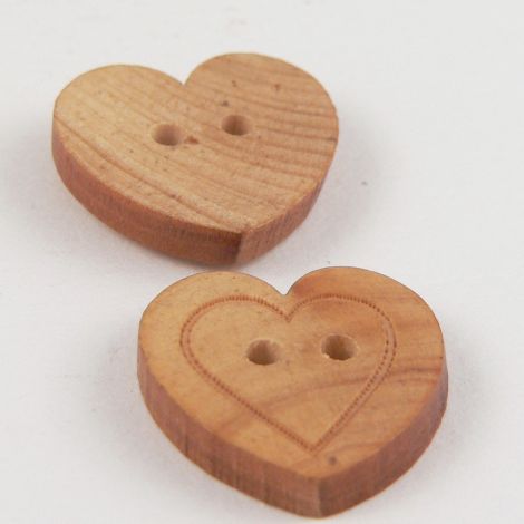 13mm Wooden Heart  2 Hole Button With Engraved Heart