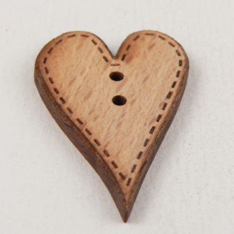 23mm Stitched Heart Wood 2 Hole Button