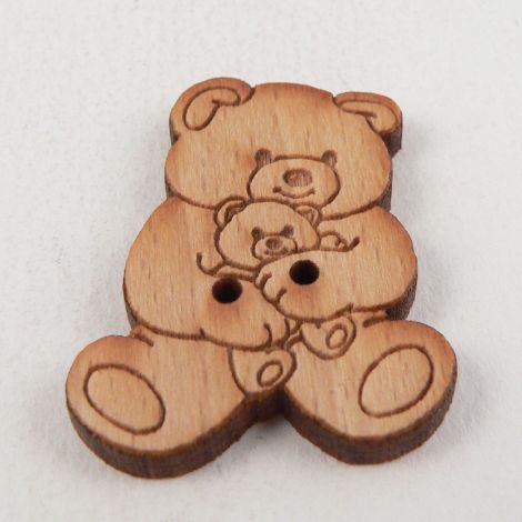 23mm Teddybear With Baby Bear Wood 2 Hole Button