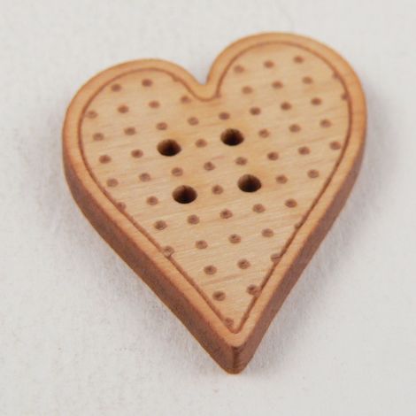 23mm Heart With Dots Wood 2 Hole Button