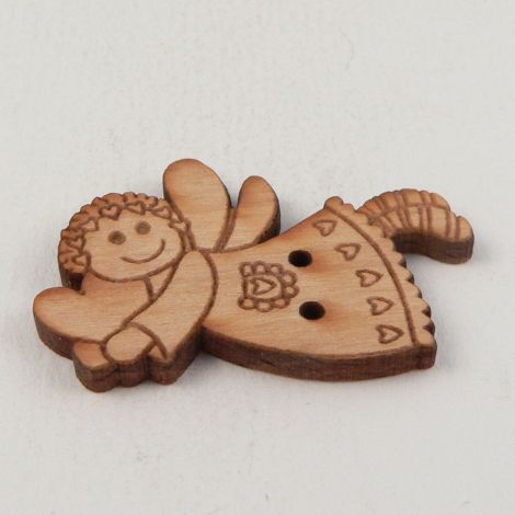 22mm Angel With Heart Wood 2 Hole Button