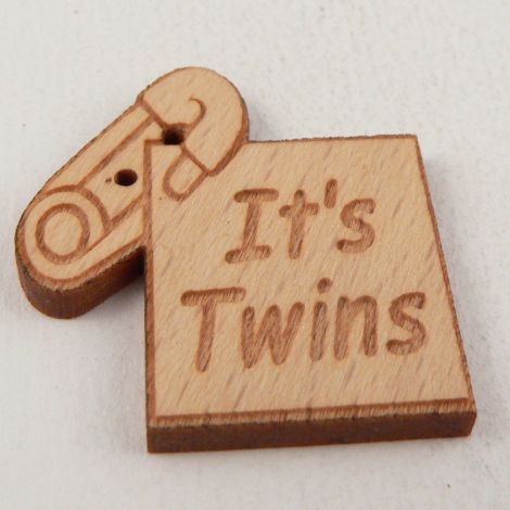 28mm Wooden 'Its Twins' Tag 2 Hole Button