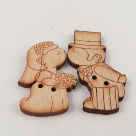 42mm Wooden Kissing Bride & Groom 2 Hole Button