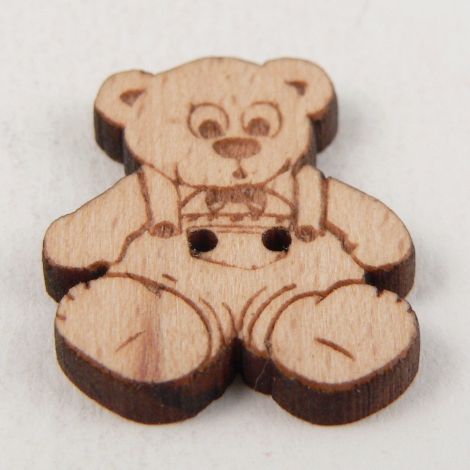 20mm Teddybear Wearing Dungarees Wood 2 Hole Button