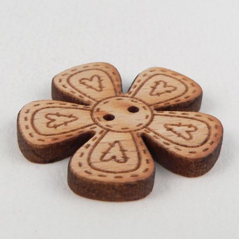 27mm Wooden Flower And Hearts 2 Hole Button