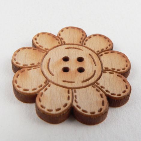31mm Stitched Flower Wood 2 Hole Button