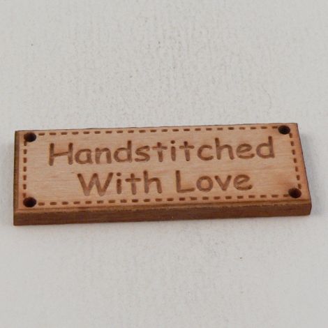 42mm Wooden Tag 'Handstitched With Love' 4 Hole Button