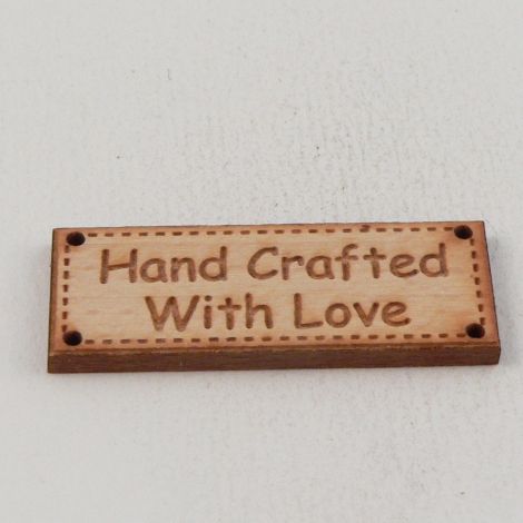 42mm Wooden Tag 'Hand Crafted With Love' 4 Hole Button