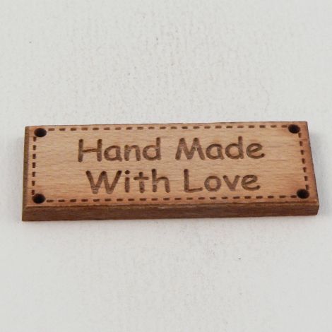 42mm Wooden Tag 'Hand Made With Love' 4 Hole Button