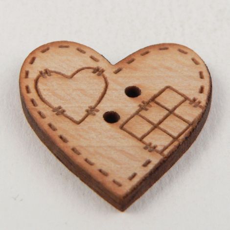 24mm Wooden Patchwork Heart 2 Hole Button