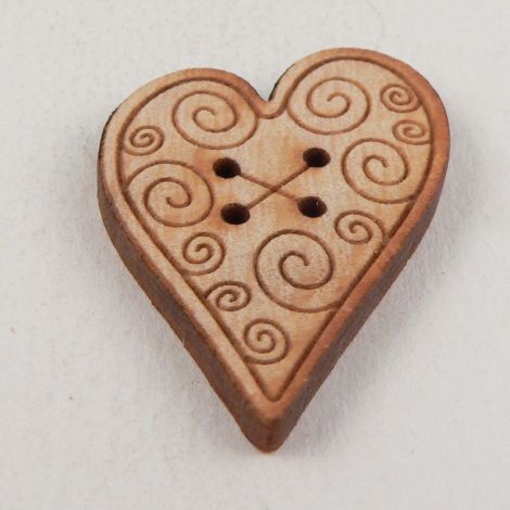 23mm Wooden Swirly Heart 4 Hole Button