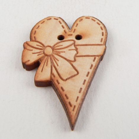 23mm Wooden Heart With Bow 2 Hole Button
