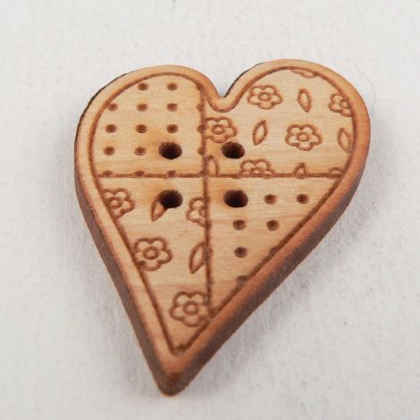 23mm Wood Patchwork Heart 4 Hole Button