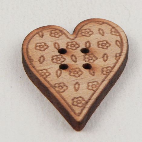 23mm Wooden Floral Heart 4 Hole Button