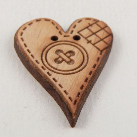 24mm Wood Patchwork Heart 2 Hole Button
