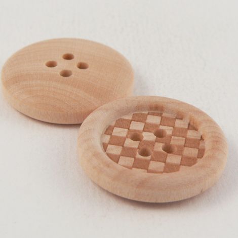 25mm Natural Wood Chequered 4 Hole Button