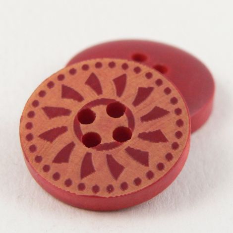 18mm Red & Natural Wood 4 Hole Button