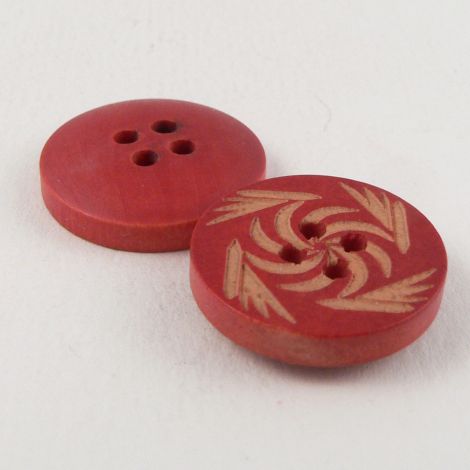 18mm Red & Natural Wood 4 Hole Button