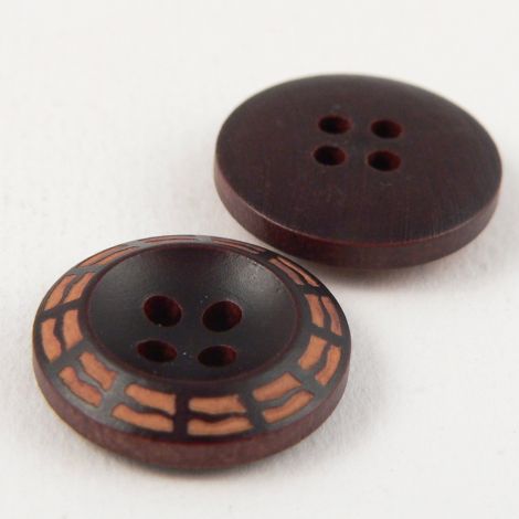 18mm Dark Wood 4 Hole Button With Spiders Web Design