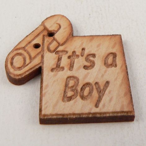 28mm Wooden 'Its A Boy' Tag 2 Hole Button