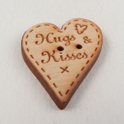 22mm Heart 'Hugs And Kisses' Wood 2 Hole Button