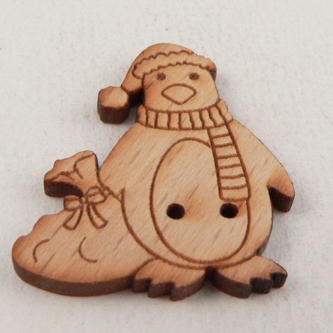 27mm Wooden Christmas Penguin 2 Hole Button