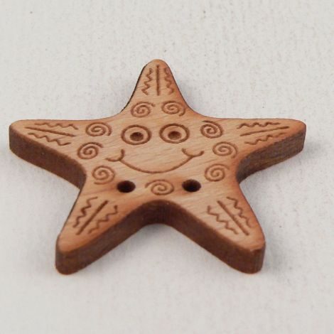 30mm Wooden Smiling Starfish 2 Hole Button