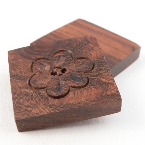 30mm Square Engraved Handcrafted Wood 2 Hole Button