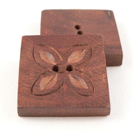 31mm Square Engraved Handcrafted Wood 2 Hole Button