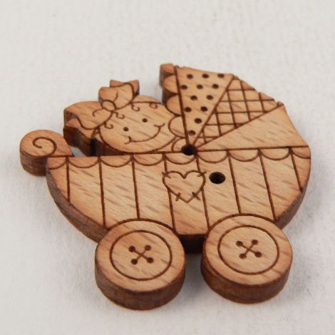 30mm Baby Girl in Cute Pram 2 Hole Wooden Button