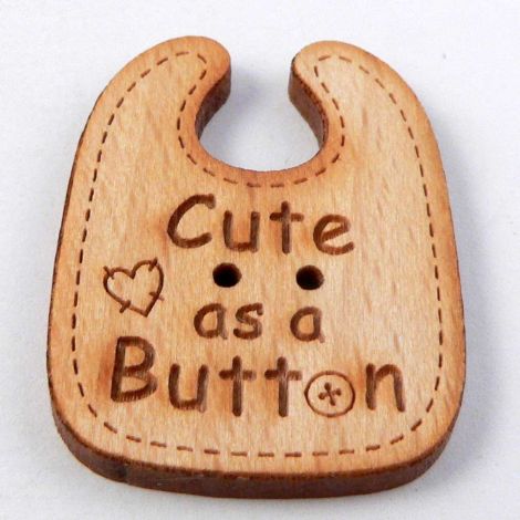 23mm Wooden 'Cute As A Button' Bib 2 Hole Button