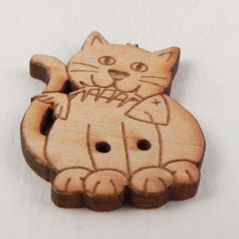 22mm Wooden Cat And Fish Bone 2 Hole Button