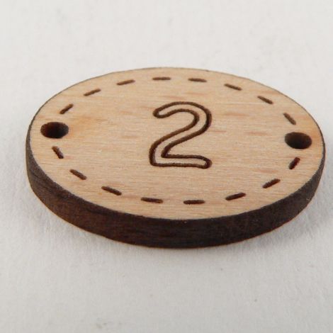 20mm Oval Wooden 2 Hole Number 'Two' Button