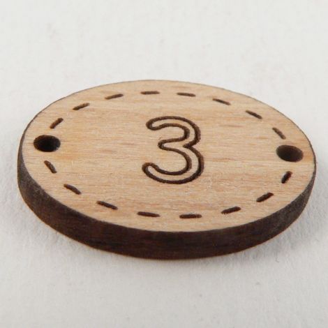 20mm Oval Wooden 2 Hole Number 'Three' Button