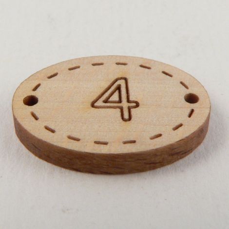 20mm Oval Wooden 2 Hole Number 'Four' Button