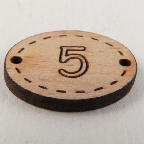 20mm Oval Wooden 2 Hole Number 'Five' Button