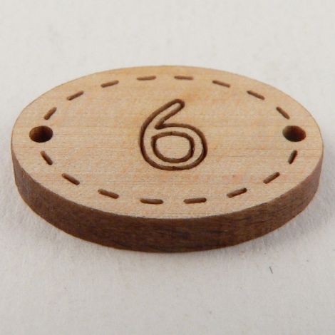 20mm Oval Wooden 2 Hole Number 'Six' Button